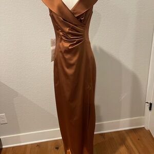 Kay Unger Elegant Satin Copper Brown Formal Dress size 6